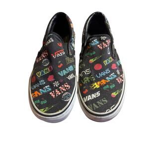 VANS M8.5 W10 colorful logo print slip ons